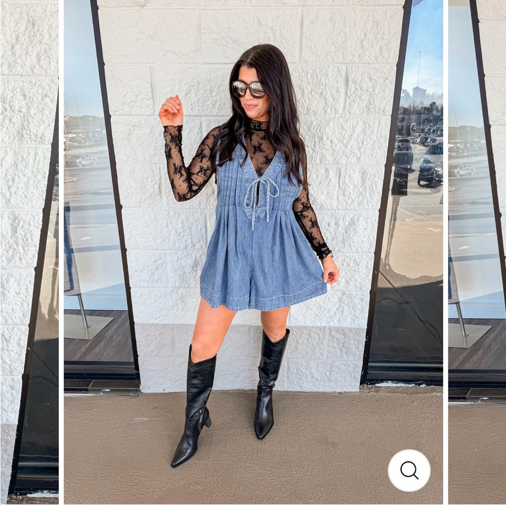 Denim Tie-Front romper in Blue